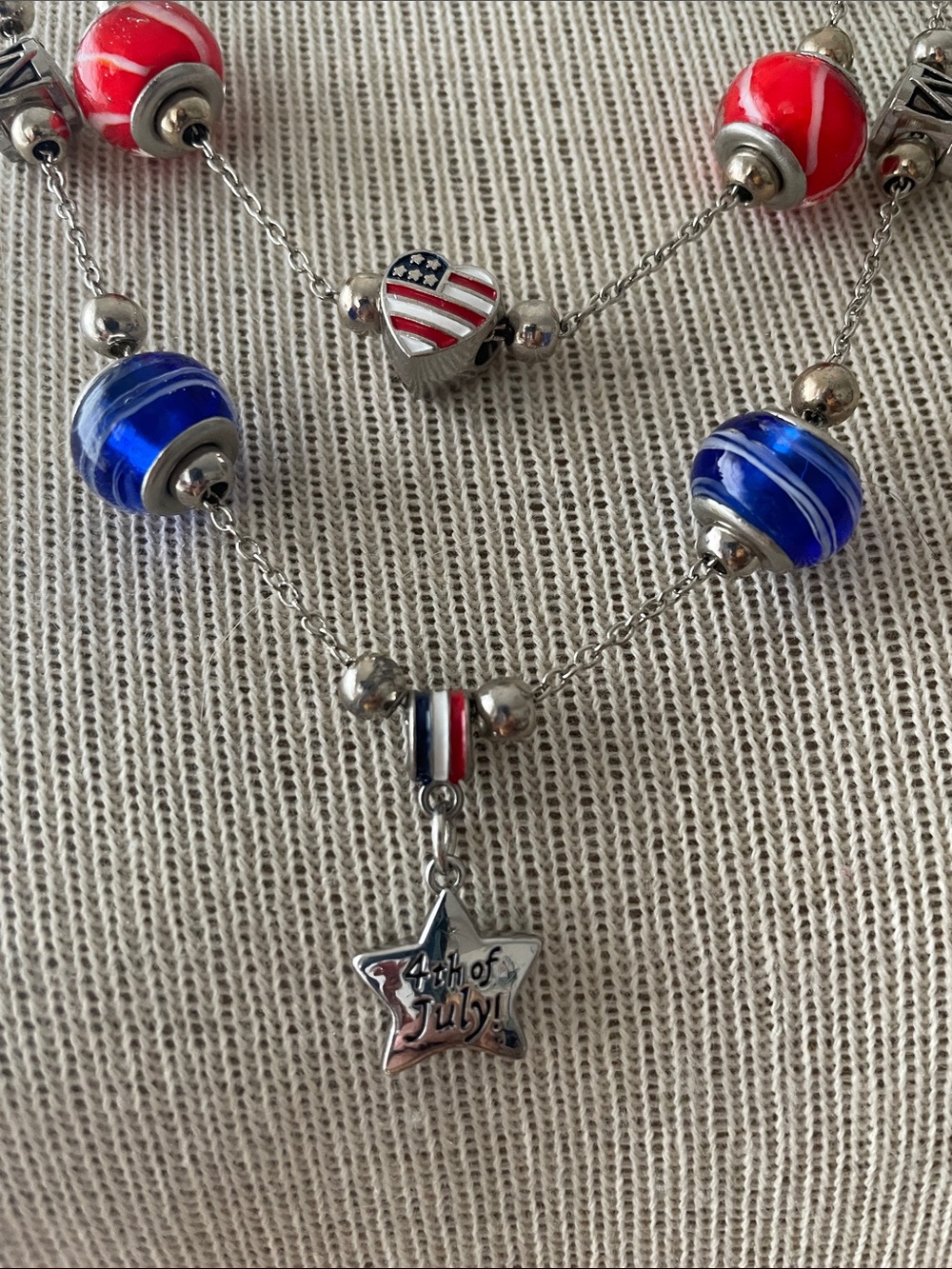Layered Red & Blue Beaded Star Pendant Necklace